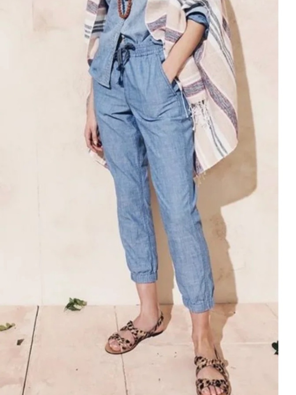 J Crew Point Sur 00 Chambray Jogger Capris with Drawstring